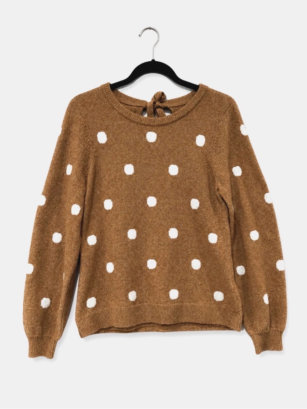 Lucky Brand Brown Polka Dot Tie-Back Crewneck Sweater